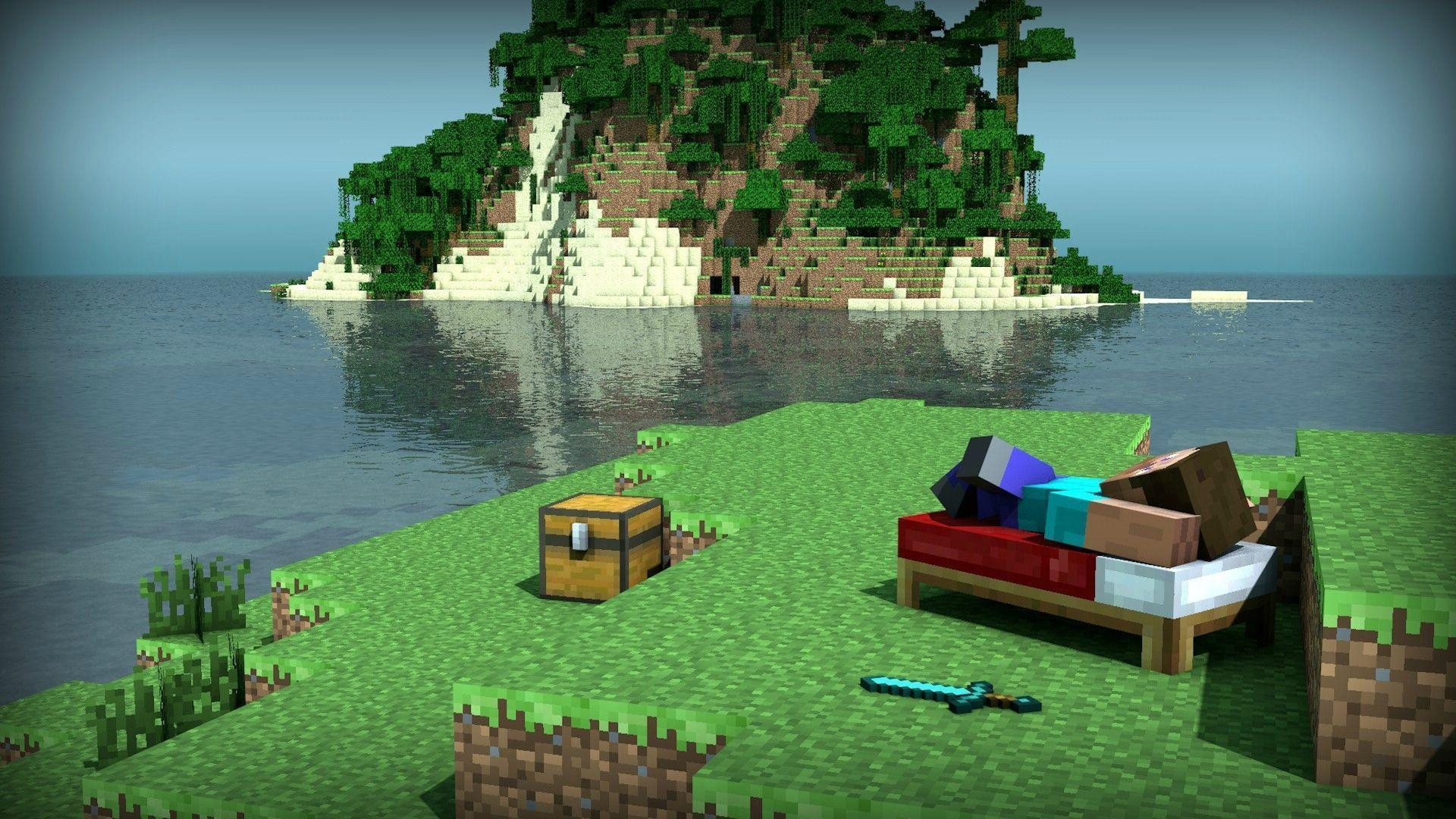 minecraft wallpaper player character is resting